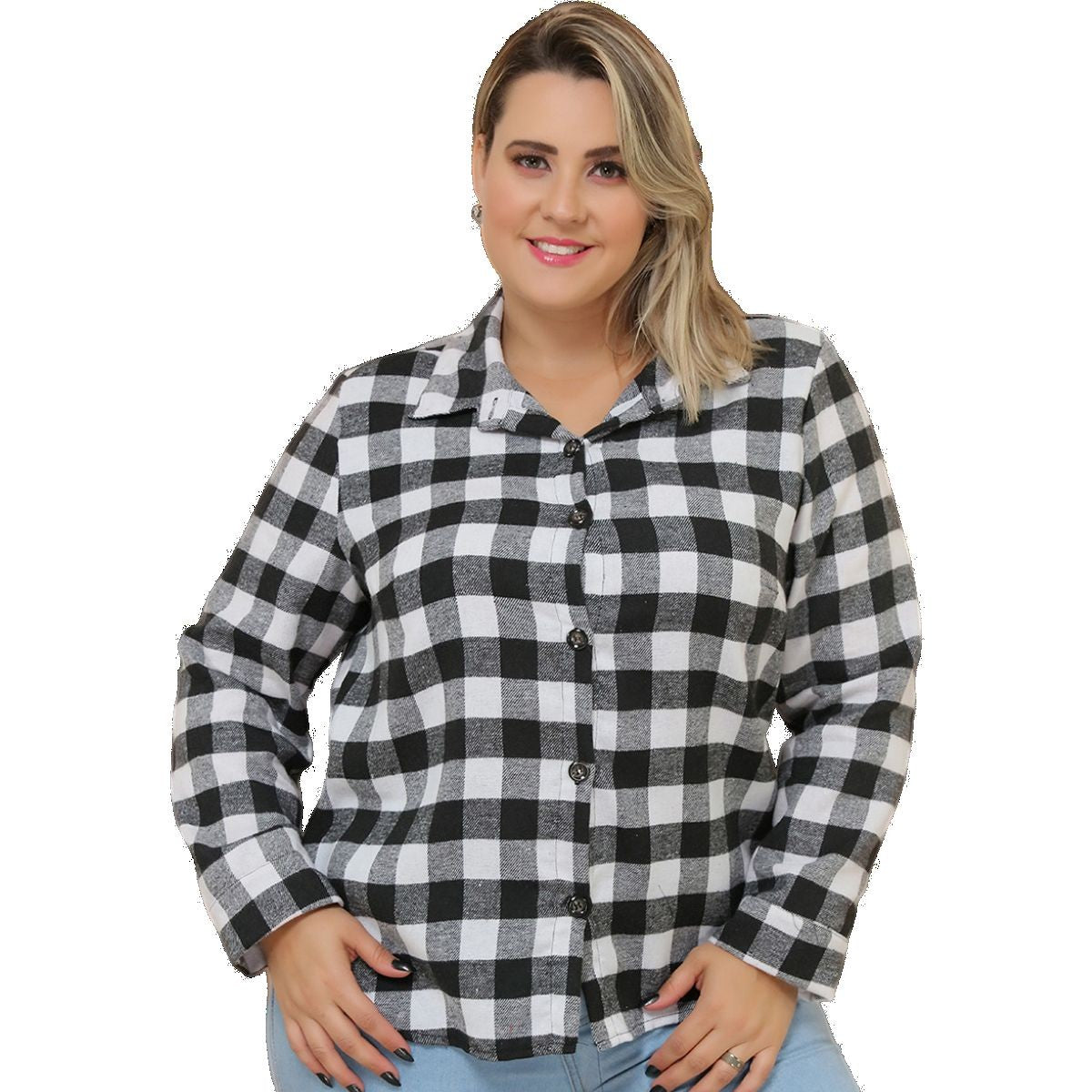 Camisa Xadrez Plus Size Feminina – Flanelada, Manga Longa, Ideal para Moda Cas
