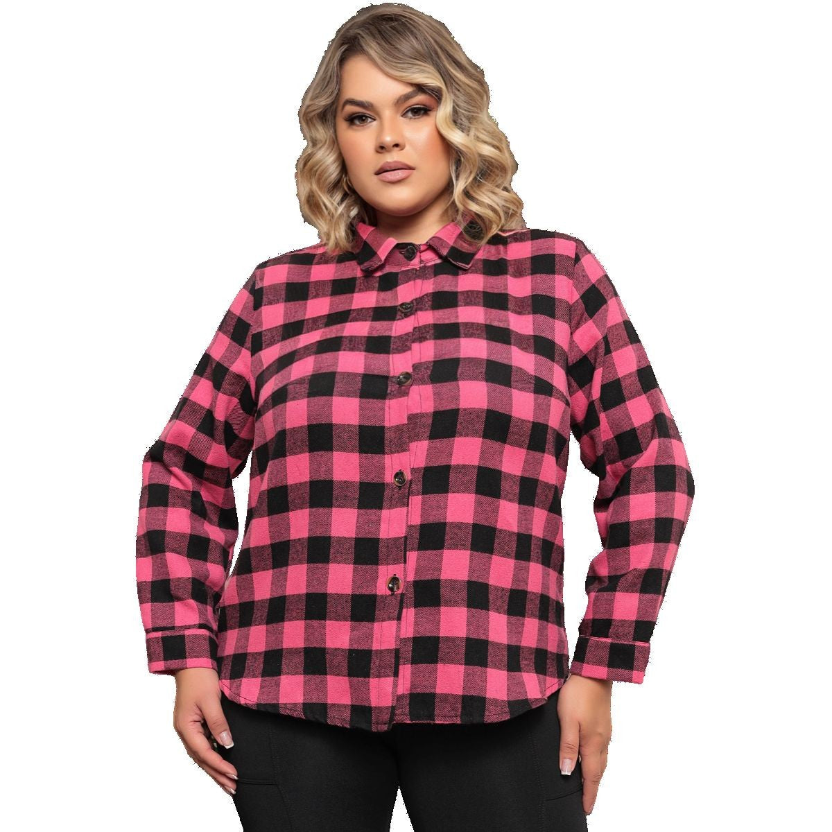 Camisa Xadrez Plus Size Feminina – Flanelada, Manga Longa, Ideal para Moda Cas