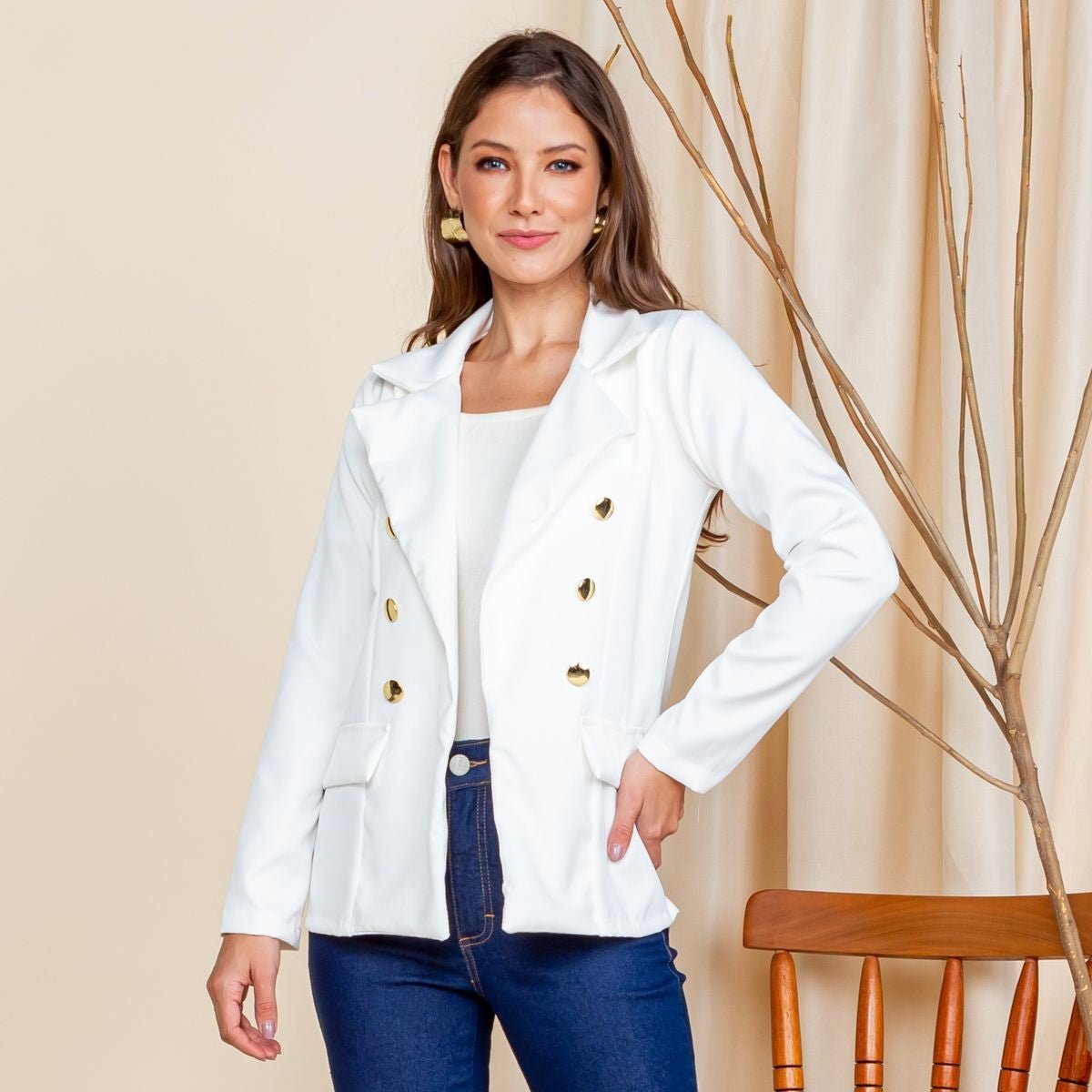 Blazer Feminino Longo Alfaiataria Maxi – Acinturado com Botões | M ao GG - Momobr