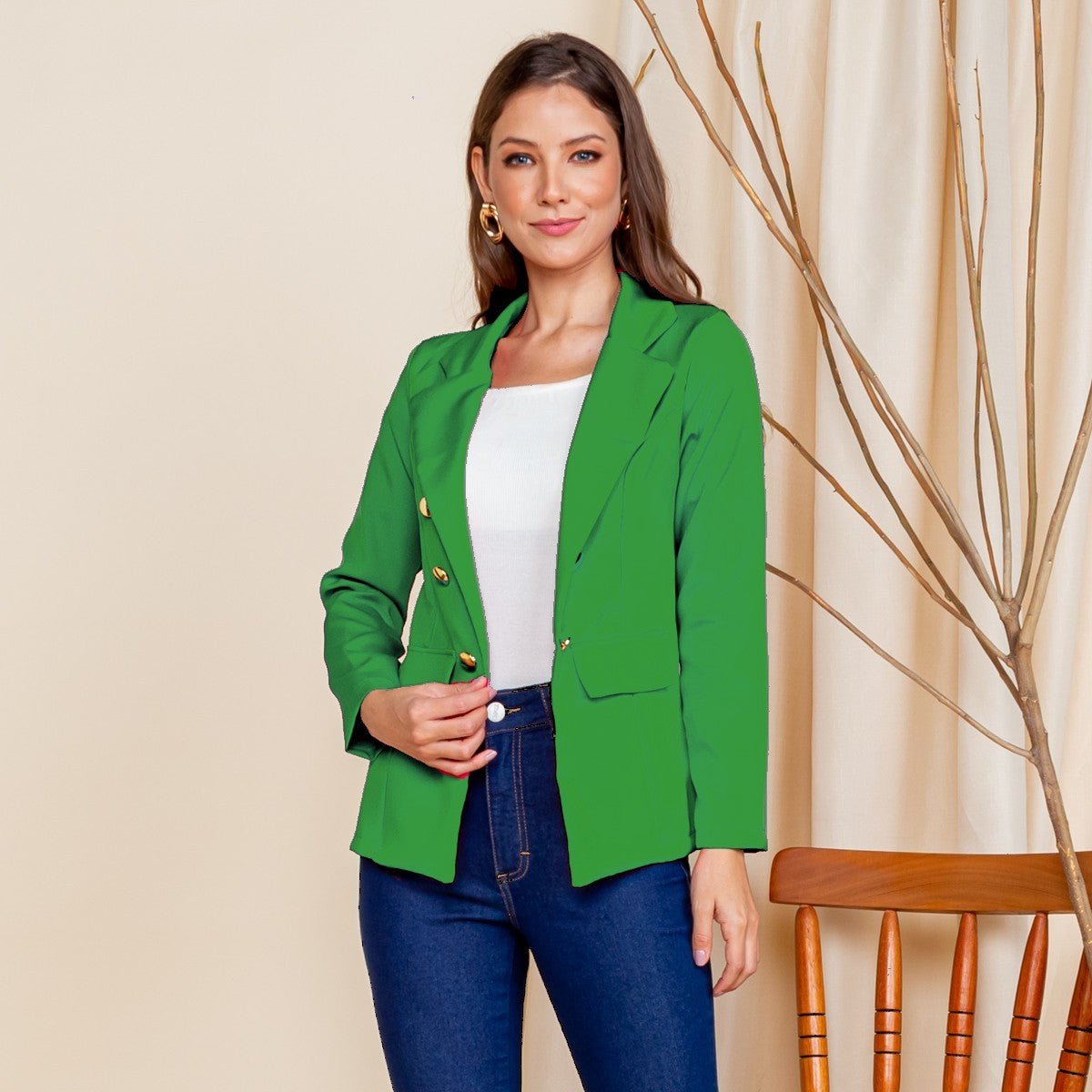 Blazer Feminino Longo Alfaiataria Maxi – Acinturado com Botões | M ao GG - Momobr