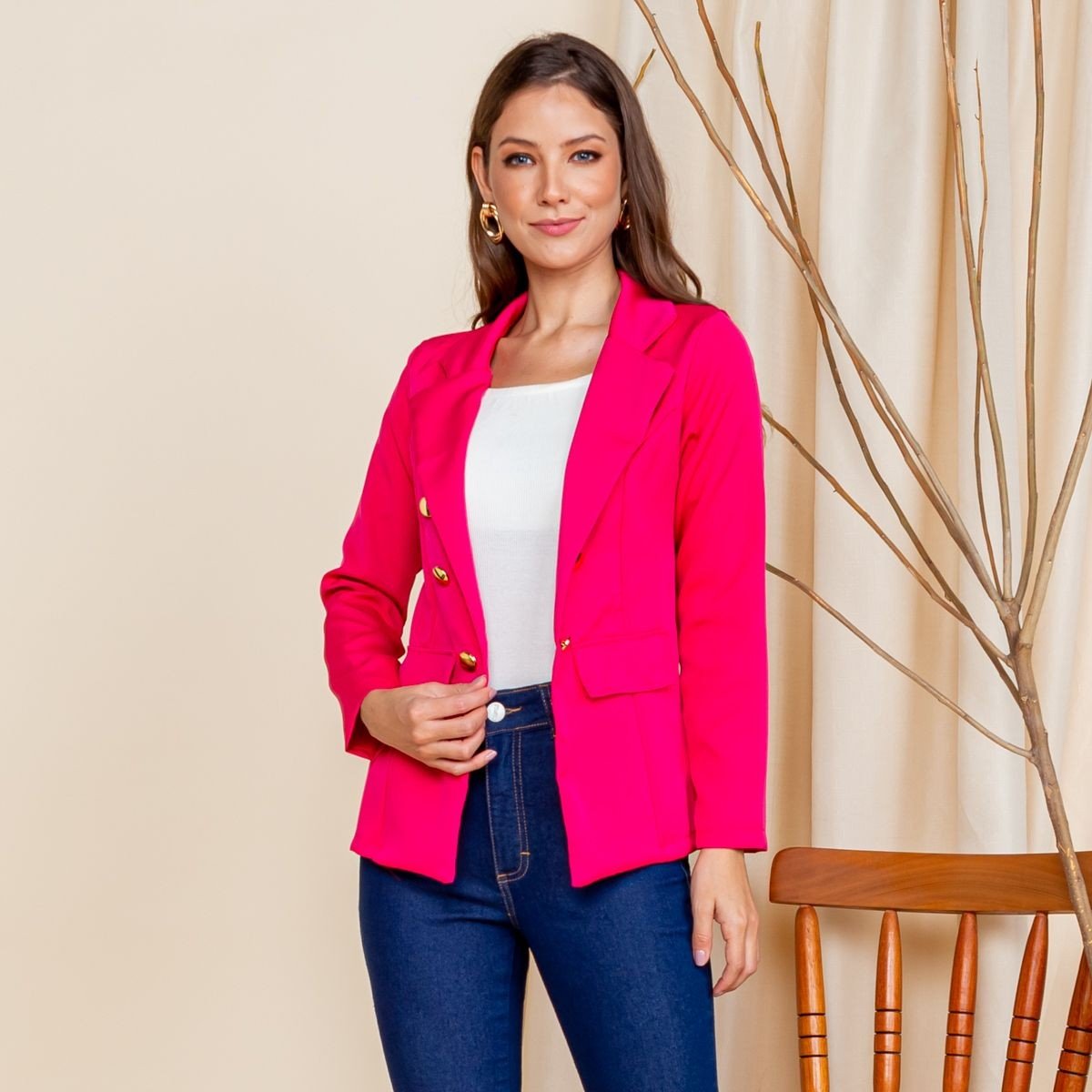 Blazer Feminino Longo Alfaiataria Maxi – Acinturado com Botões | M ao GG - Momobr