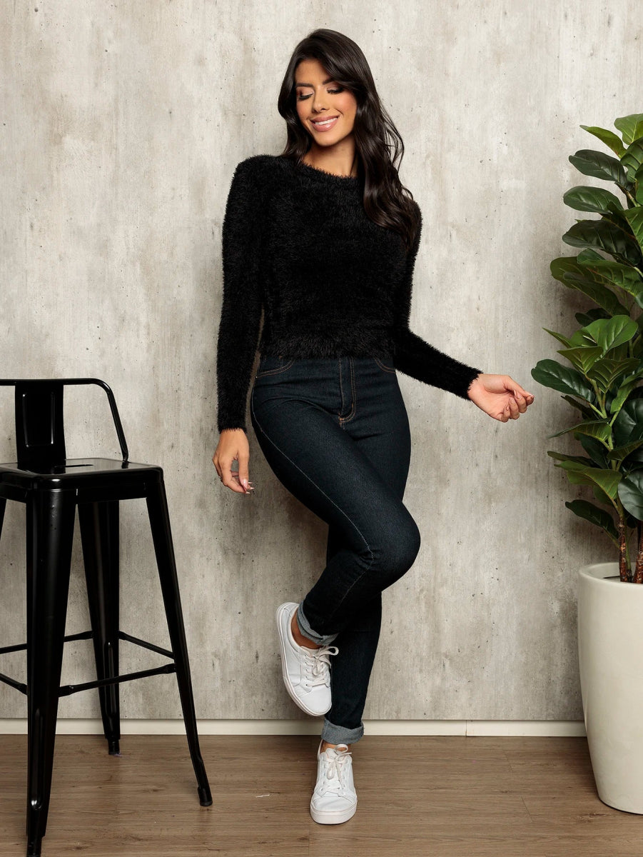 Blusa de Frio Feminina Pelinho Liso – Gola Redonda, Inverno Aconchegant - Momobr