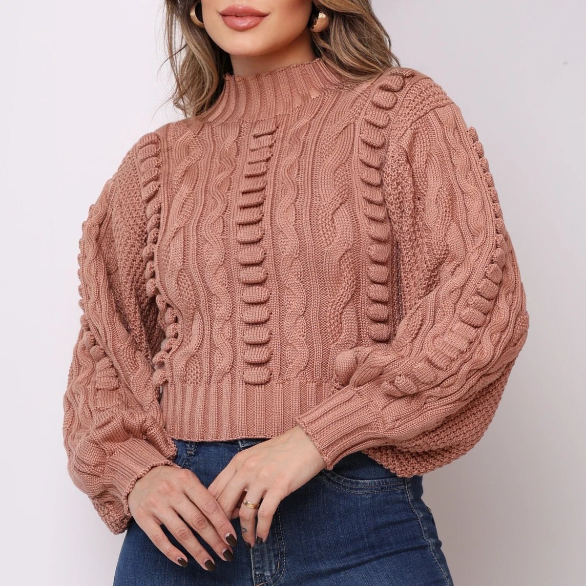 Blusa de Frio Tricot Modal Feminina – Curta, Manga Longa, Desenhos de Bolas - Momobr