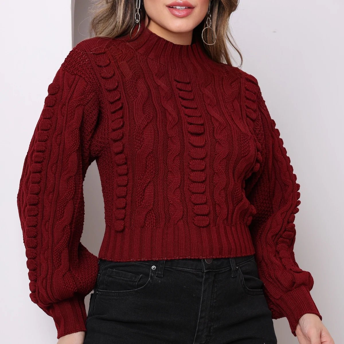Blusa de Frio Tricot Modal Feminina – Curta, Manga Longa, Desenhos de Bolas - Momobr