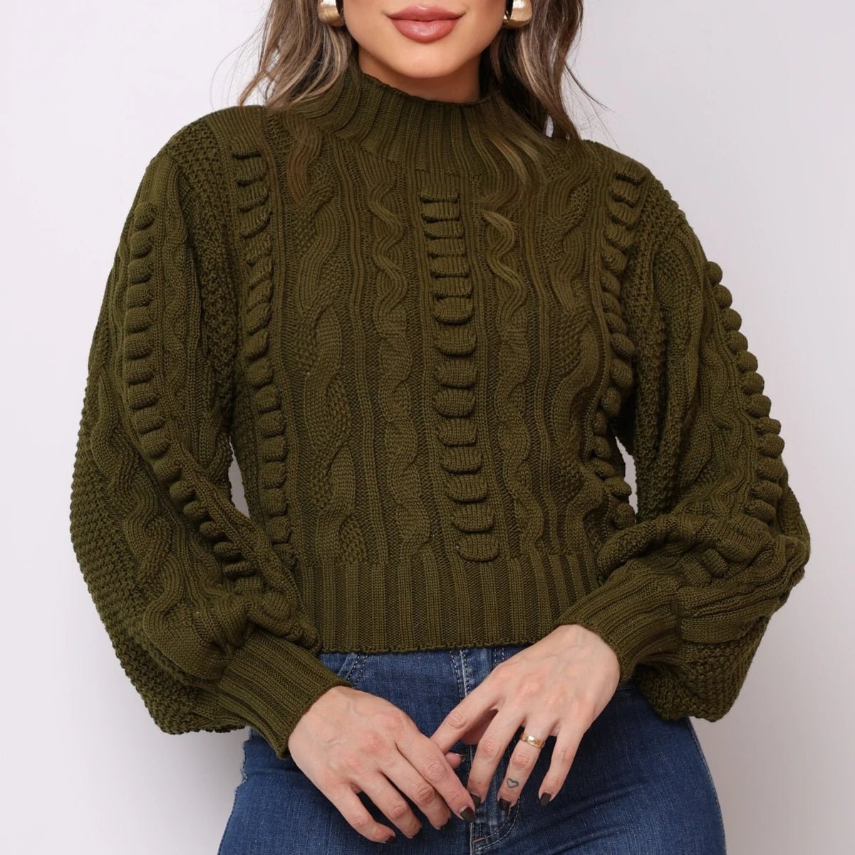 Blusa de Frio Tricot Modal Feminina – Curta, Manga Longa, Desenhos de Bolas - Momobr