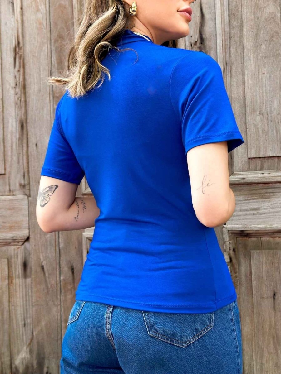 Blusa Feminina Gola Alta Manga Curta Básica – Tecido Viscolycra | Tamanho Único M/G - Momobr