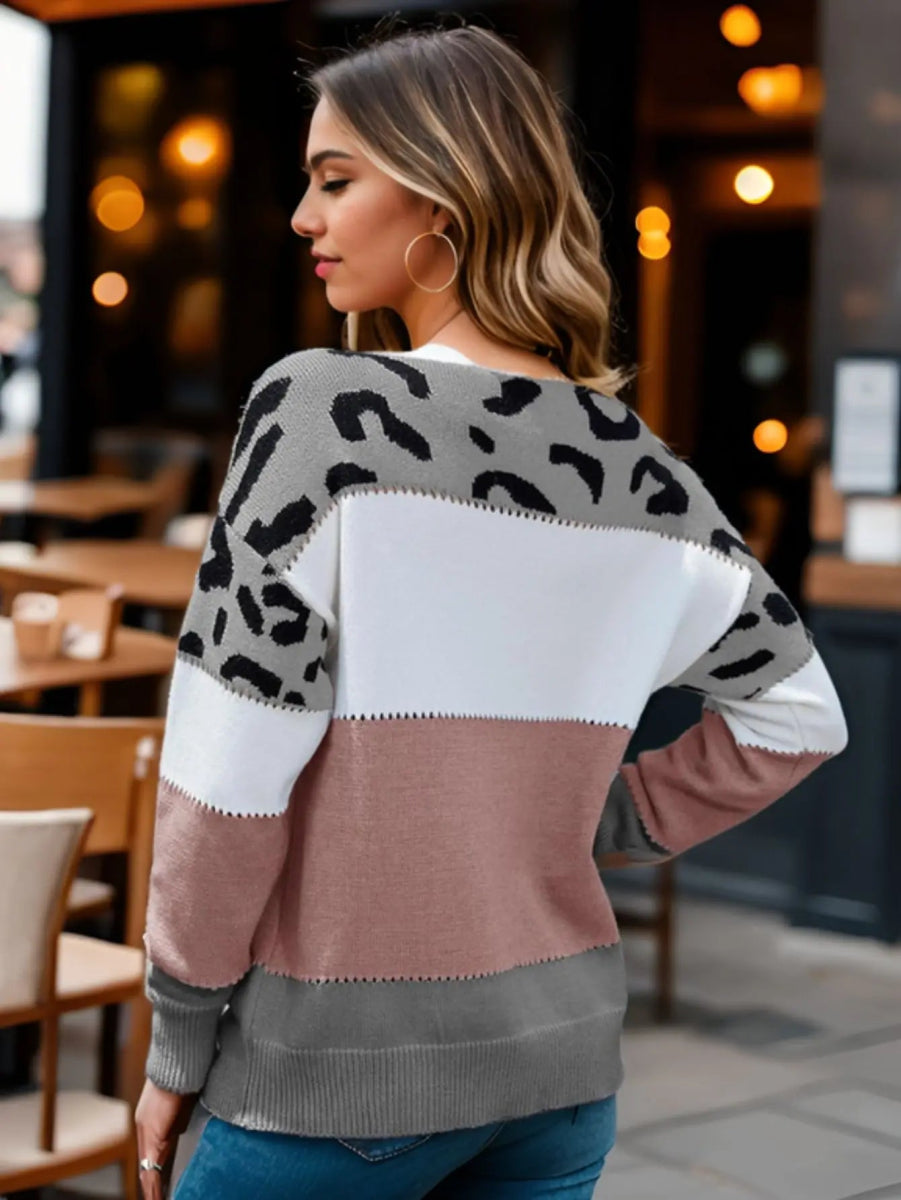 Blusa Tricot Feminina Estampa de Onça – Manga Longa, Tendência Outono/Inverno - Momobr