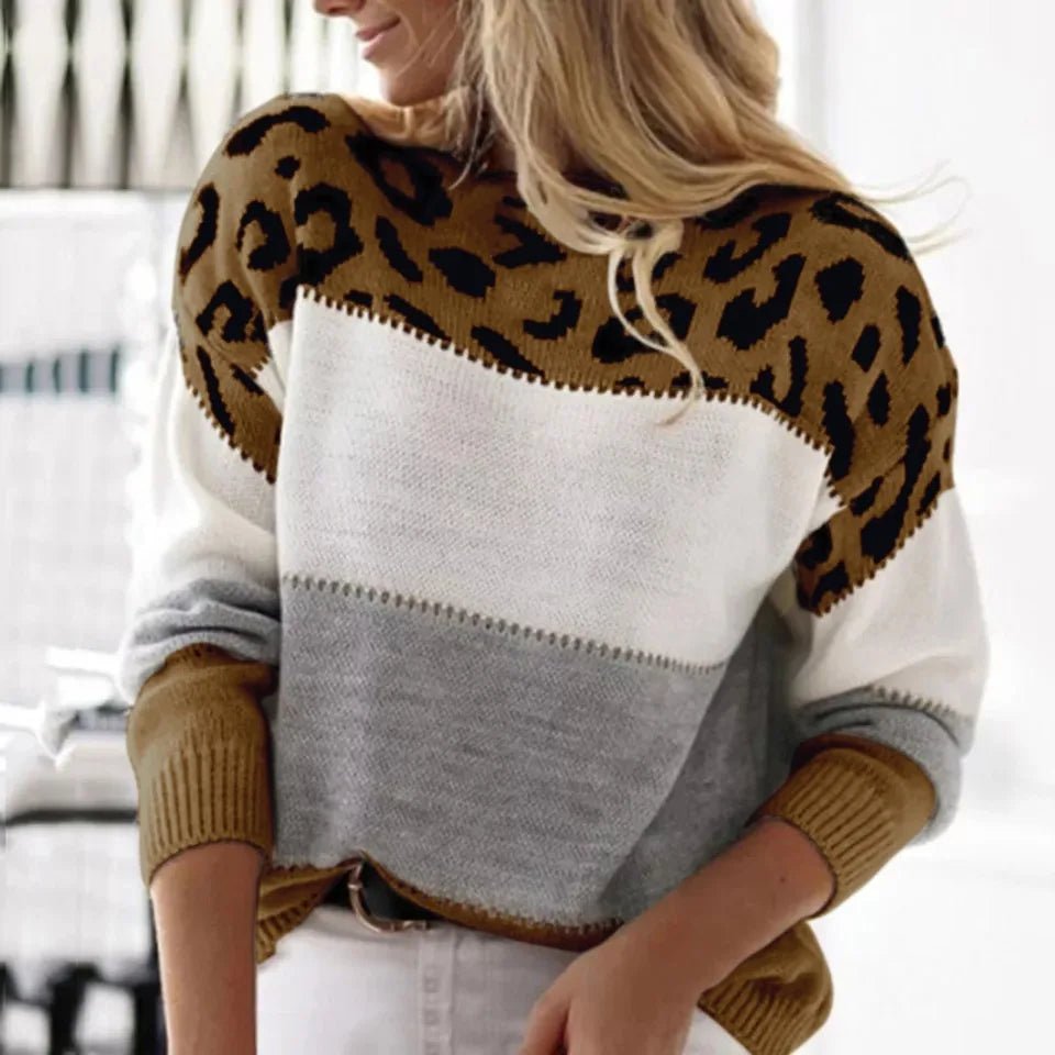Blusa Tricot Feminina Estampa de Onça – Manga Longa, Tendência Outono/Inverno - Momobr