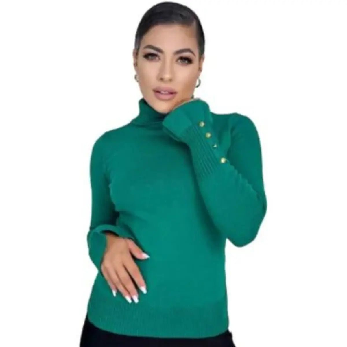 Blusa Tricot Manga Longa Cacharrel Botões Elegante Blogueira - Momobr
