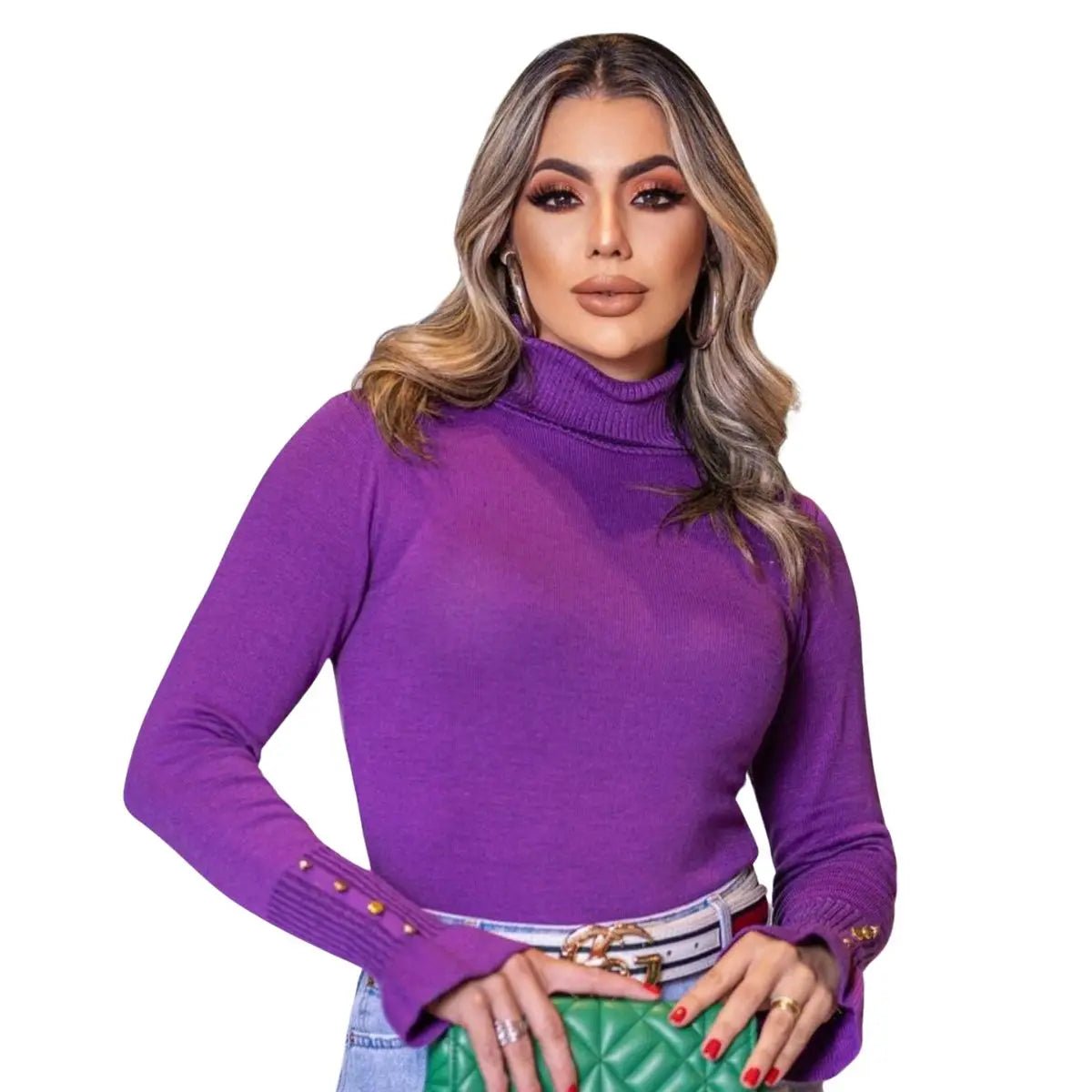 Blusa Tricot Manga Longa Cacharrel Botões Elegante Blogueira - Momobr