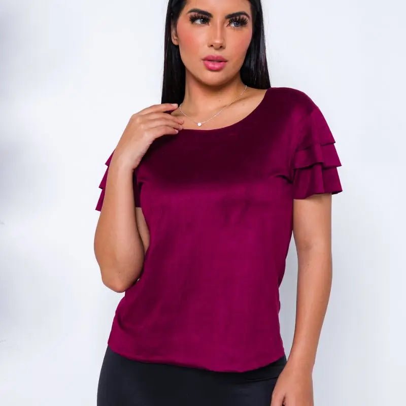 Blusinha Feminina Suede Aveludada com Babado – Manga Curta, Toque Macio, Estilo Fashion - Momobr