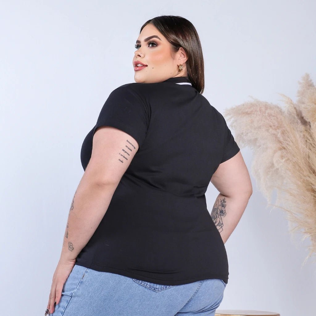 Camiseta Polo Plus Size Feminina 100% Algodão – Gola com Listra, Luxo Básico e Confortável - Momobr