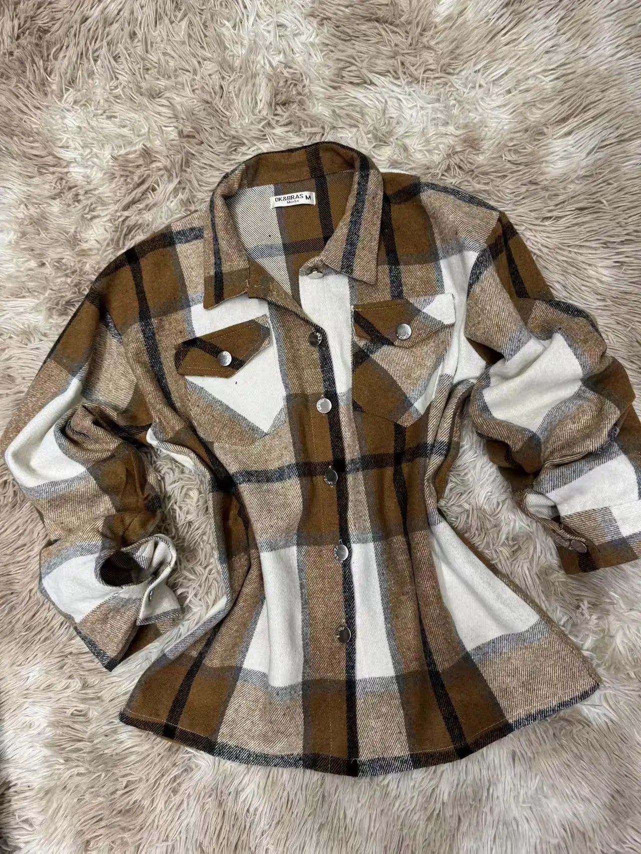 Jaqueta Camisa Xadrez Feminina Oversized em Flanela – Moda Outono/Inverno, Estilo Urbano e Confortável - Momobr