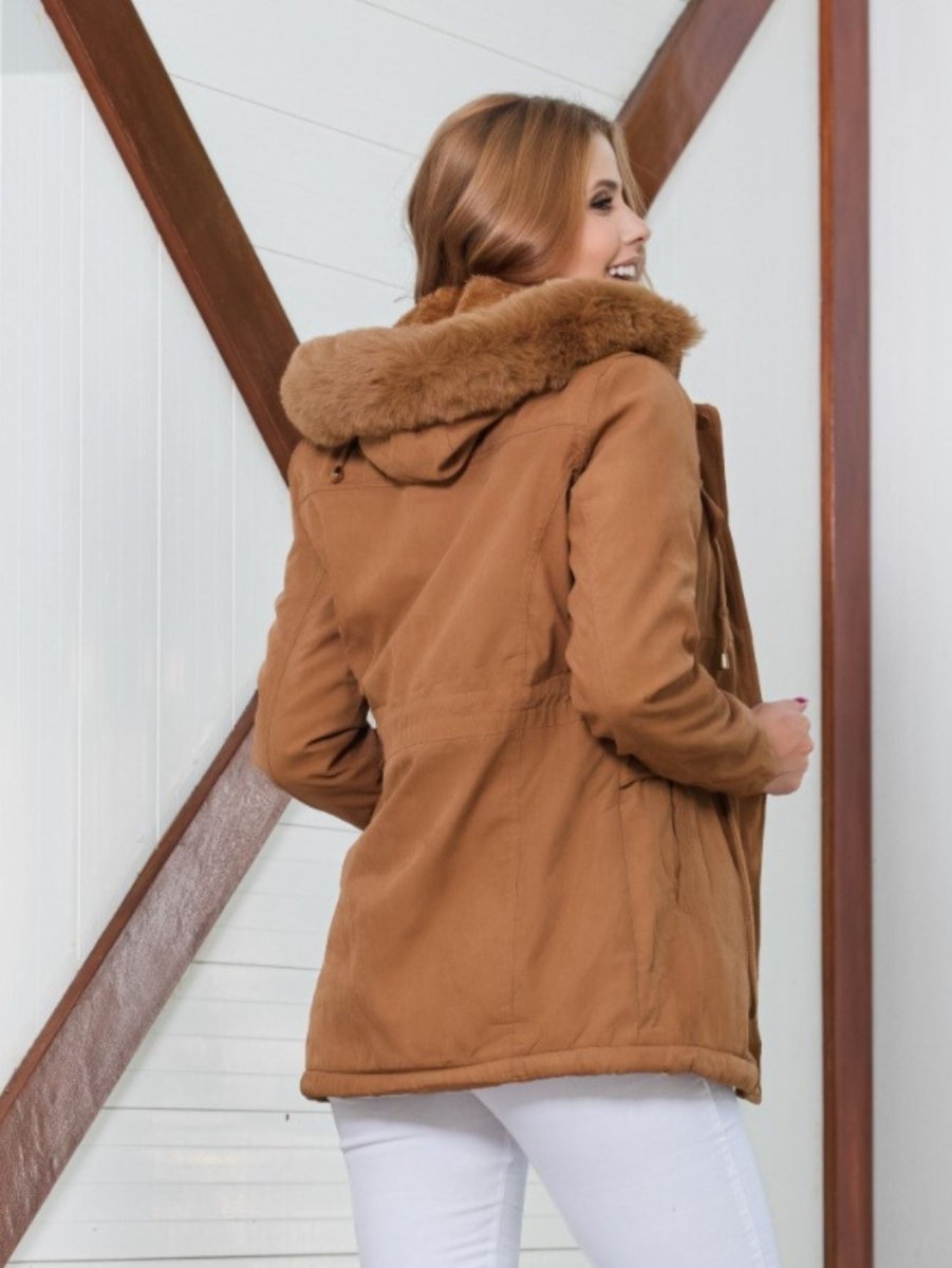Jaqueta Parka Feminina Pelinho Capuz Inverno Com Bolso - Momobr