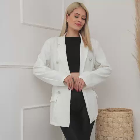 Blazer Feminino de Alfaiataria – 6 Botões, Bolsos Laterais, Acinturado