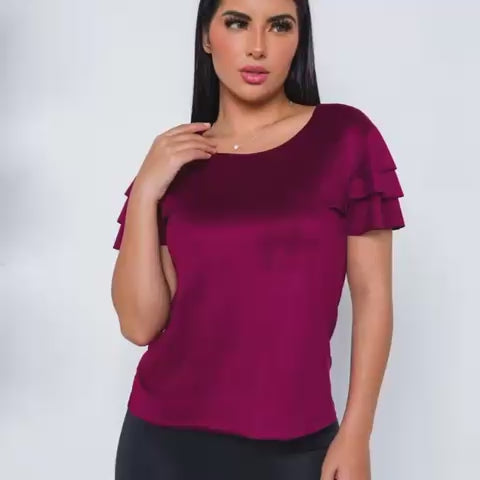 Blusinha Feminina Suede Aveludada com Babado – Manga Curta, Toque Macio, Estilo Fashion