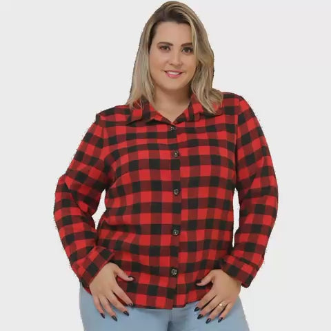 Camisa Xadrez Plus Size Feminina – Flanelada, Manga Longa, Ideal para Moda Cas