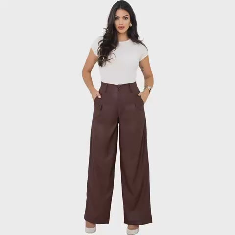 Calça Sintética Pantalona – Cintura Alta, Elegante e Confortável | P ao GG