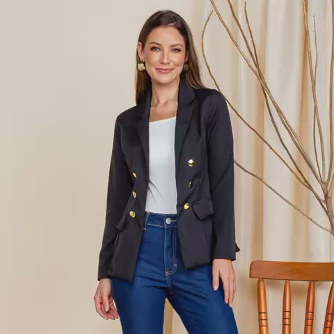Blazer Feminino Longo Alfaiataria Maxi – Acinturado com Botões | M ao GG
