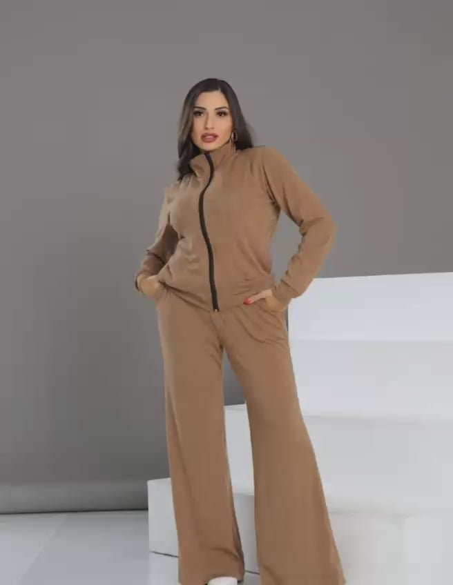 Conjunto Lanzinha de Frio Feminino Premium Calça Pantalona Jaqueta com Zíper (P ao GG)