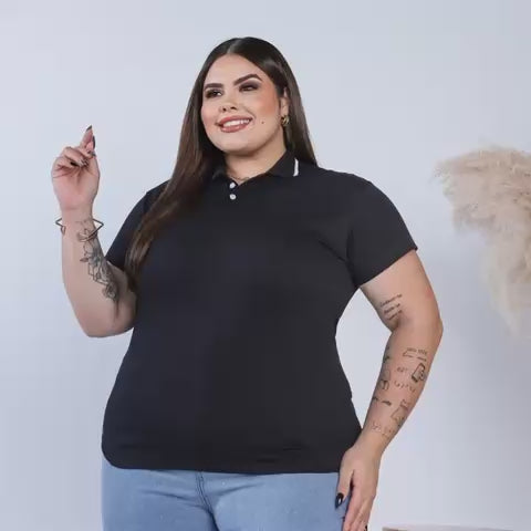 Camiseta Polo Plus Size 100% Algodão – Gola com Listra, Luxo Básico e Confortável