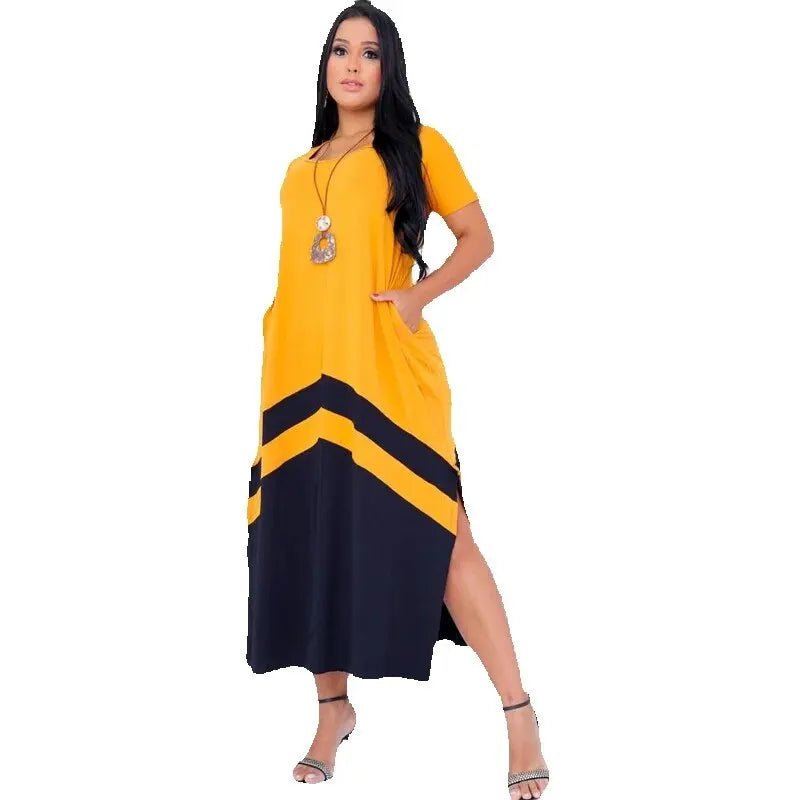 Vestido Longo Bicolor Feminino com Fenda, Bolsos e Alça – Tecido Viscose, Tamanho Único do 38 ao 50, Casual Chic - Momobr