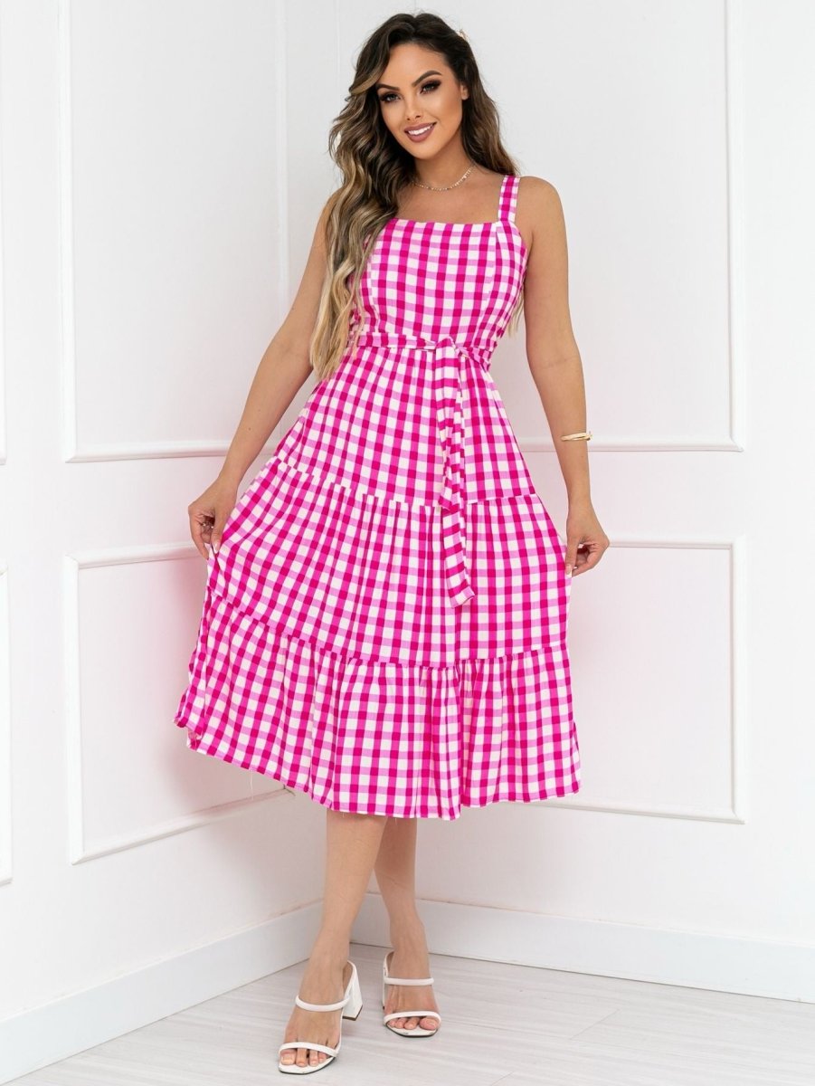 Vestido Midi Xadrez de Viscose – Chic, Casual e Versátil para Festas - Momobr