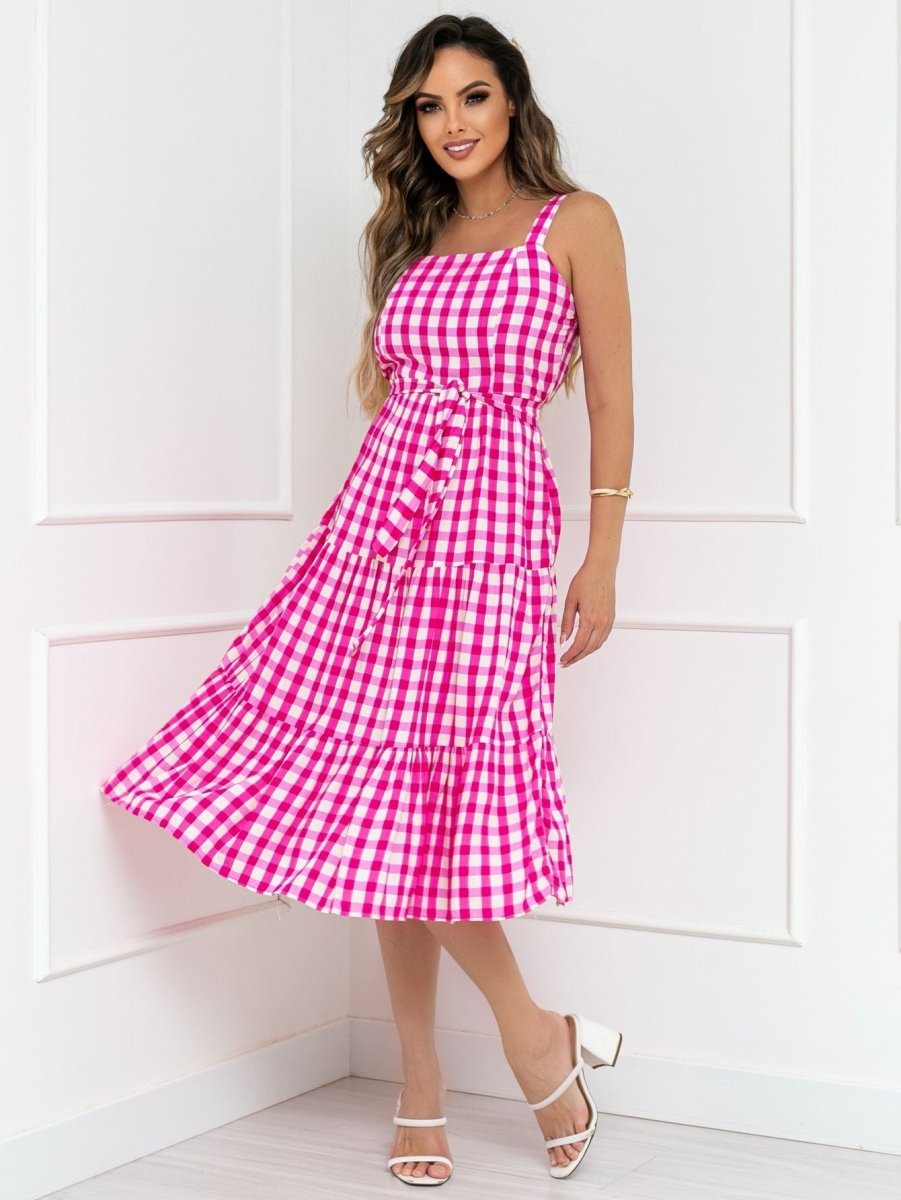 Vestido Midi Xadrez de Viscose – Chic, Casual e Versátil para Festas - Momobr