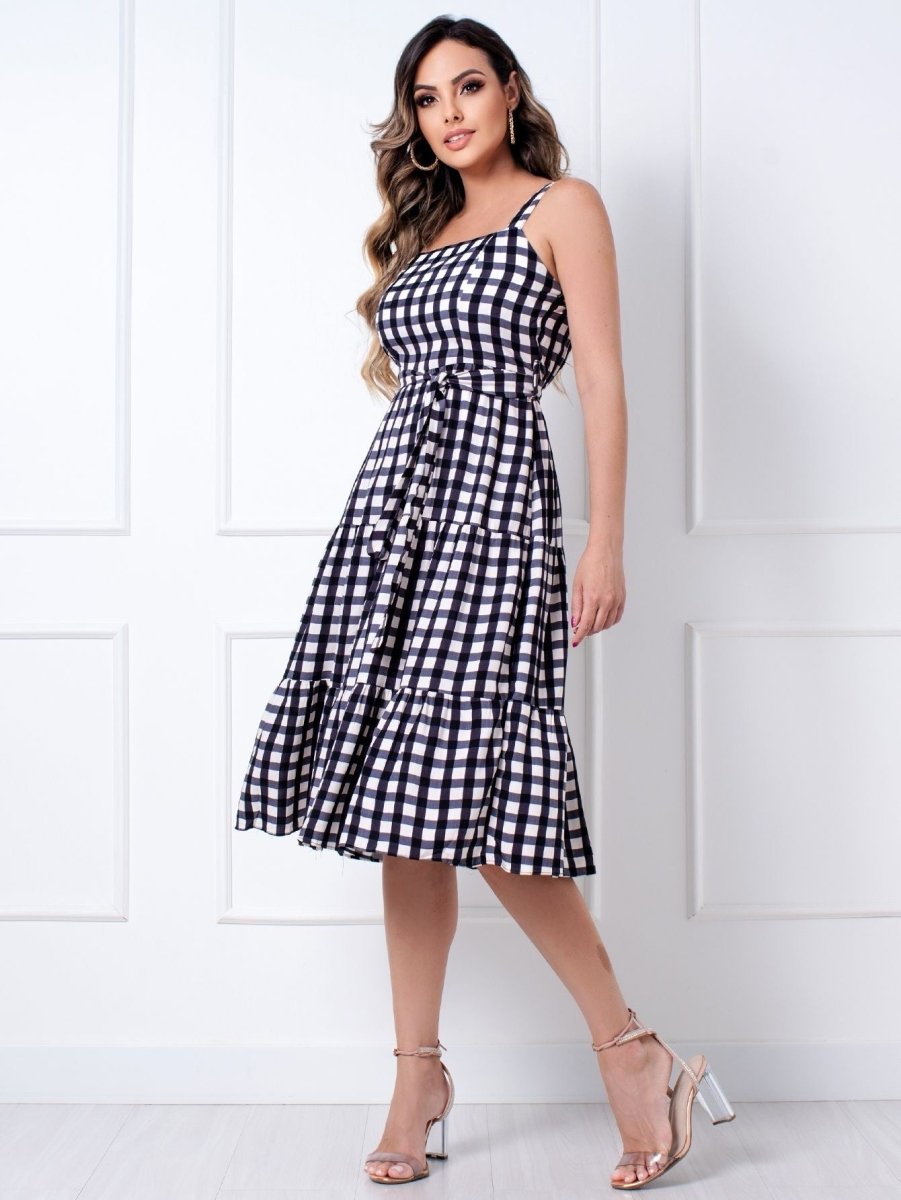 Vestido Midi Xadrez de Viscose – Chic, Casual e Versátil para Festas - Momobr