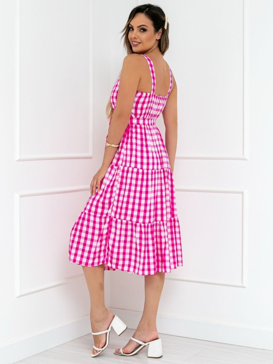 Vestido Midi Xadrez de Viscose – Chic, Casual e Versátil para Festas - Momobr