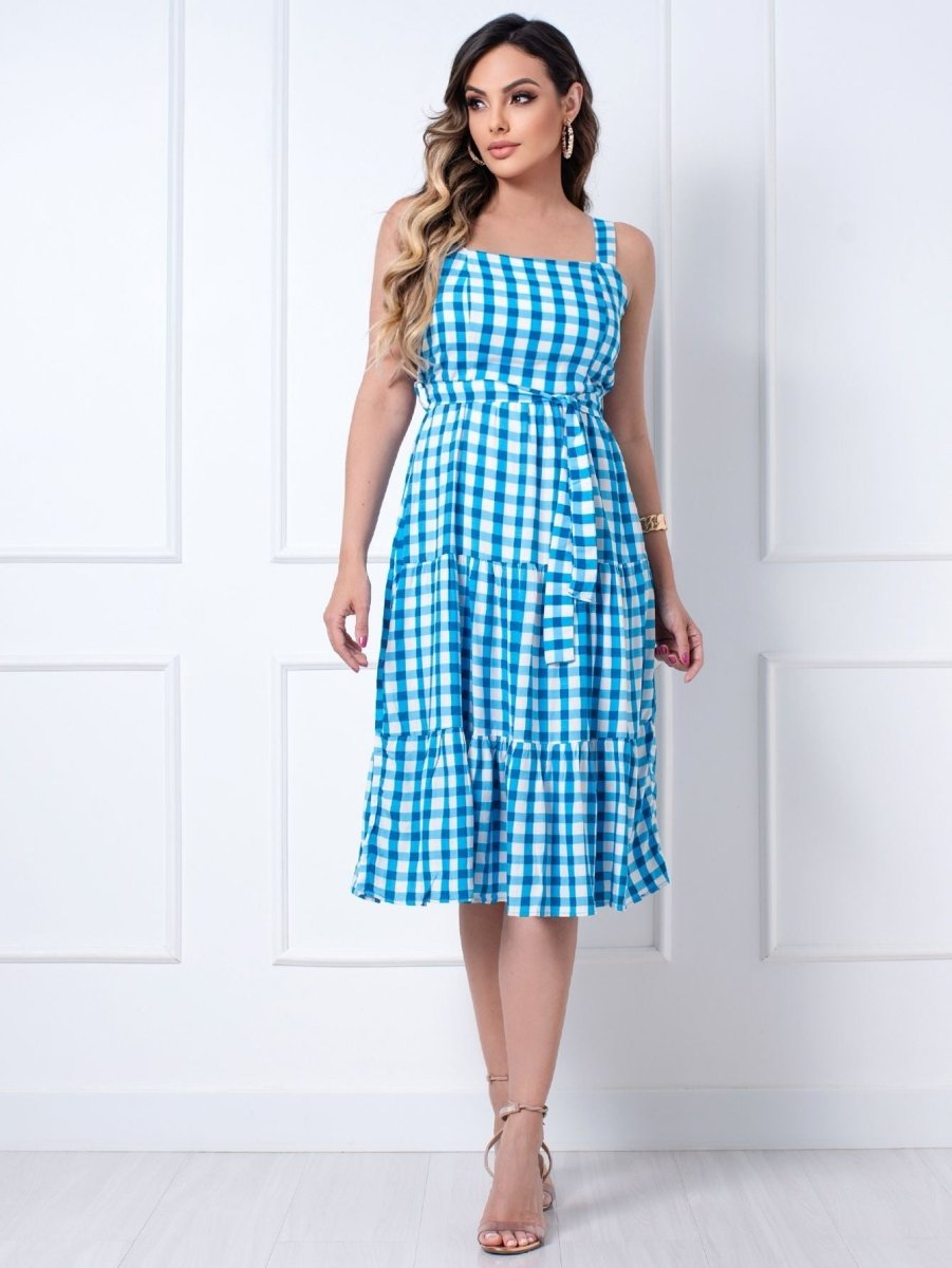 Vestido Midi Xadrez de Viscose – Chic, Casual e Versátil para Festas - Momobr