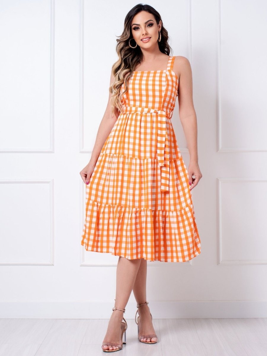 Vestido Midi Xadrez de Viscose – Chic, Casual e Versátil para Festas - Momobr